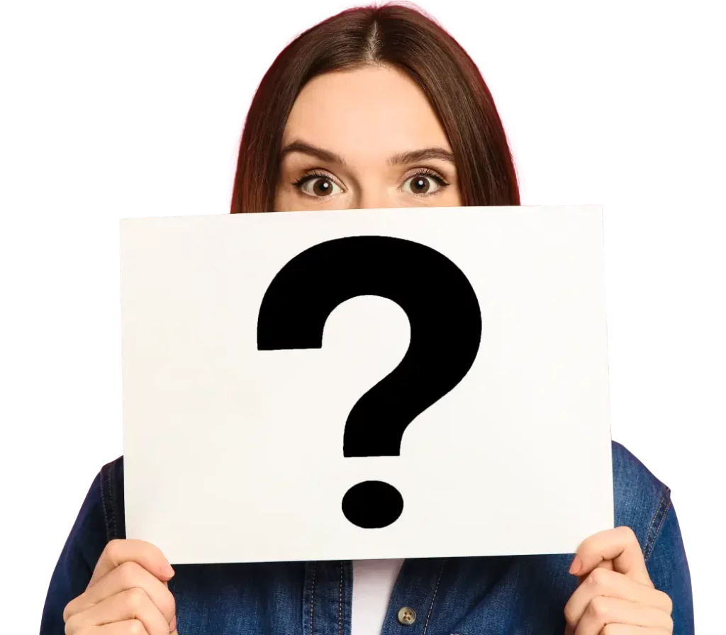 woman holding a card with question mark